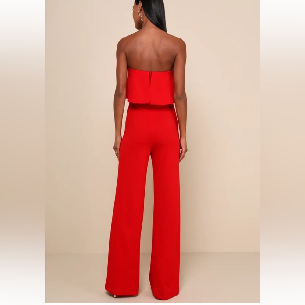 Lulu's Vibrant Red Strapless Jumpsuit